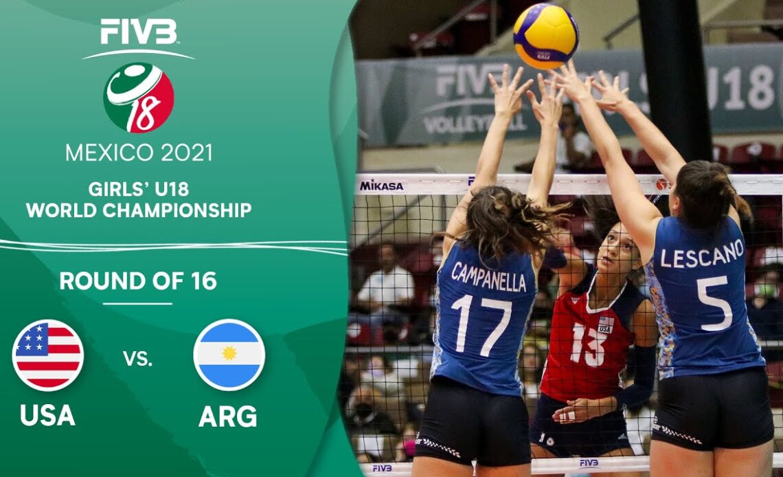 USA vs. ARG - Round of 16 | Full Game | Girls U18 Volleyball World Champs 2021