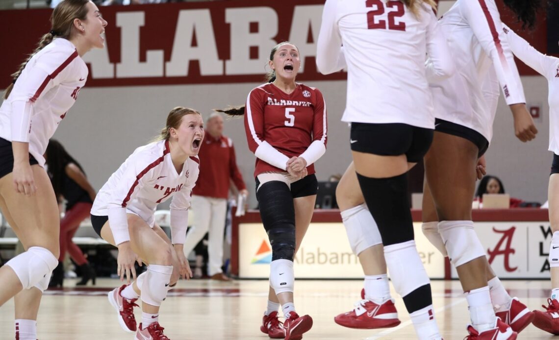 Alabama Volleyball Rallies to Wednesday Night Win over Tennessee in Tuscaloosa