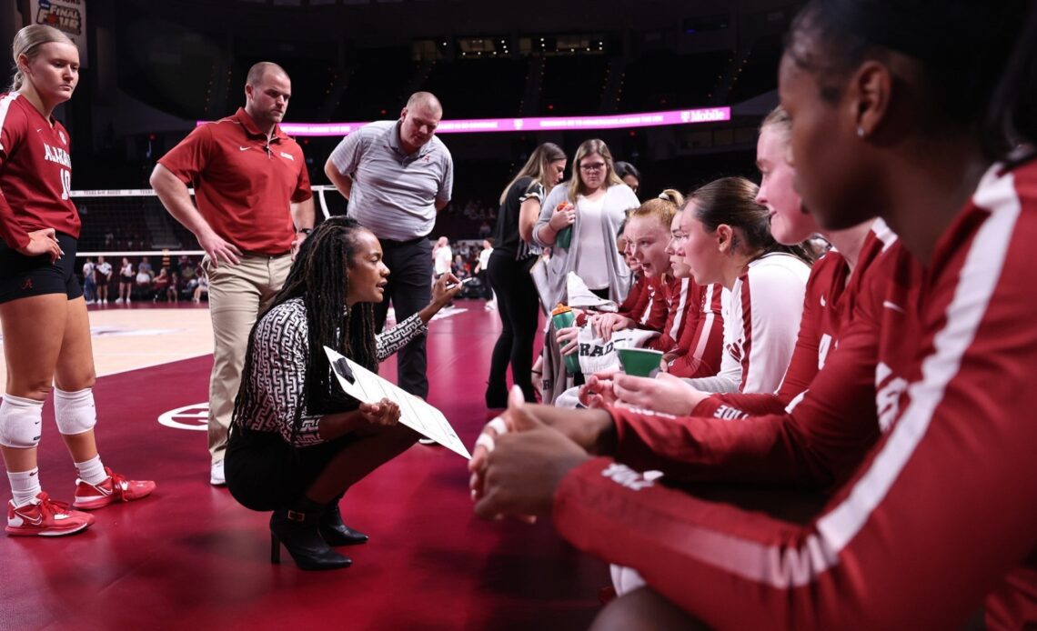 Alabama volleyball Head Coach Rashinda Reed coaches against Texas A&M at College Station Texas on Wednesday, Nov 2, 2022.