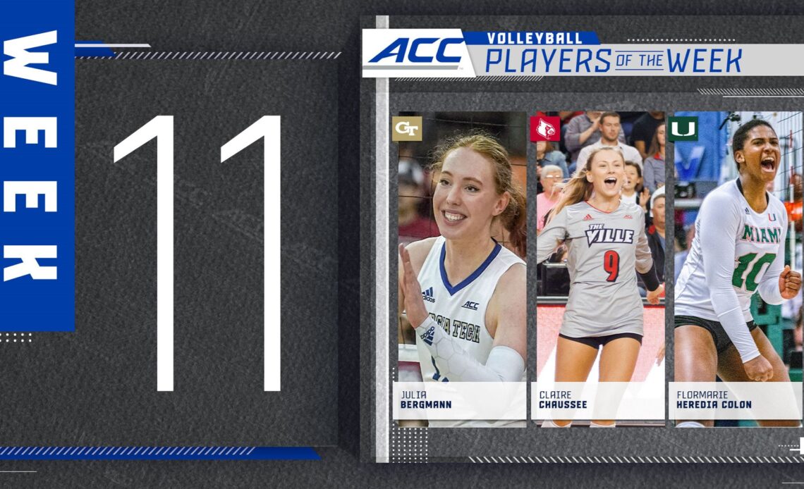 Georgia Tech's Bergmann, Louisville's Chaussee and Miami's Heredia Colon Earn ACC Volleyball Player of the Week Honors