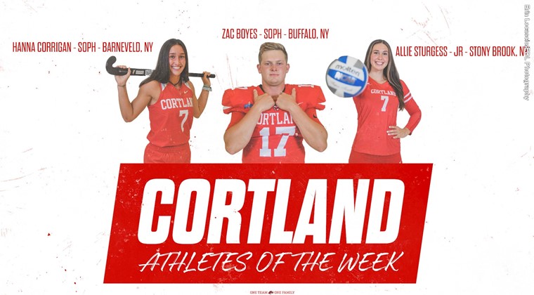 Hanna Corrigan, Allie Sturgess and Zac Boyes SUNY Cortland Athletes of the Week