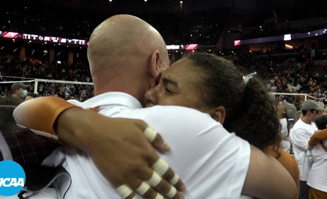 Texas coach Jerritt Elliott shares emotional moment with Logan Eggleston after winning title