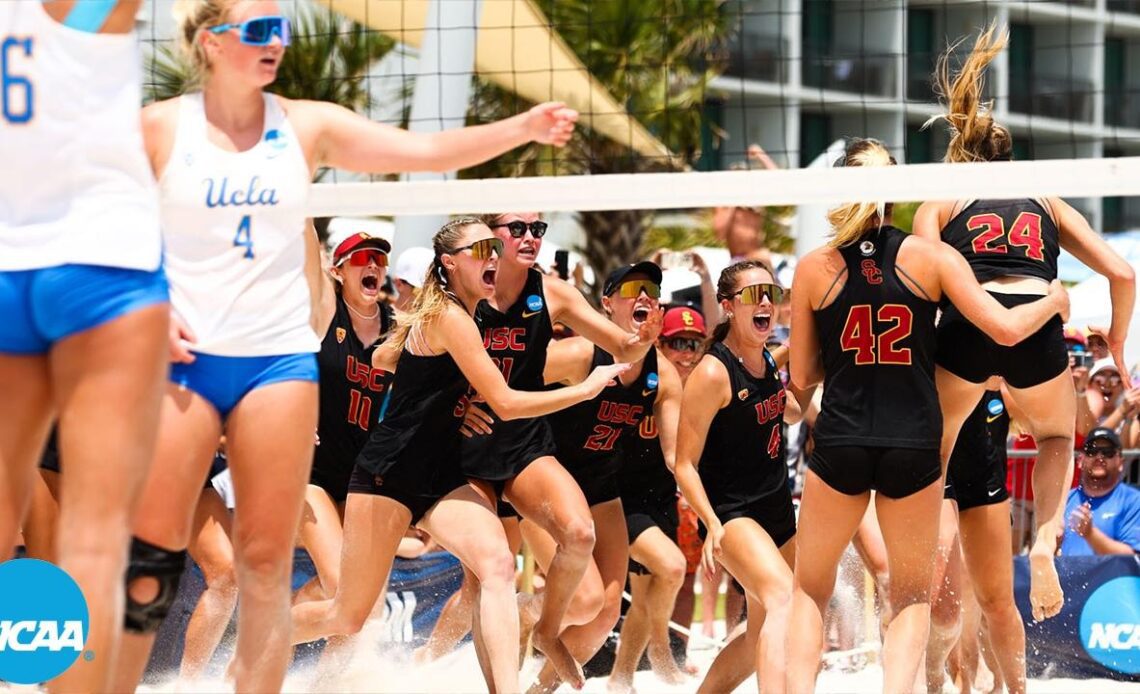 USC match point, celebration at 2023 NCAA beach volleyball championship