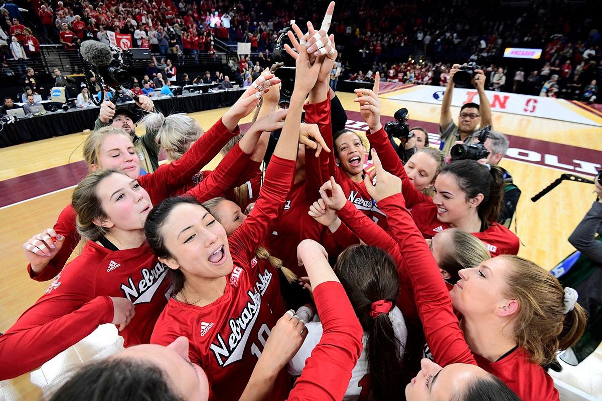 Nebraska celebrates its victory against Illinois in the 2017 semifinals.