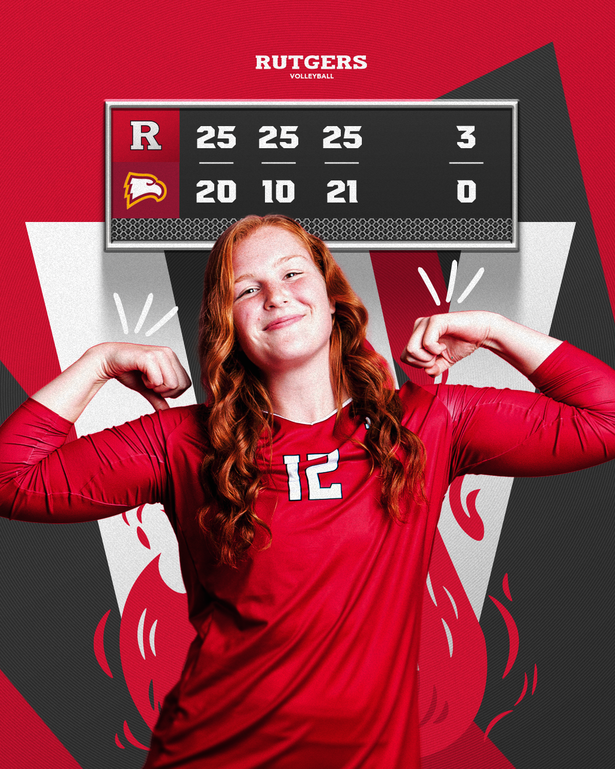 Volleyball win graphic over Winthrop featuring Taylor Humphrey