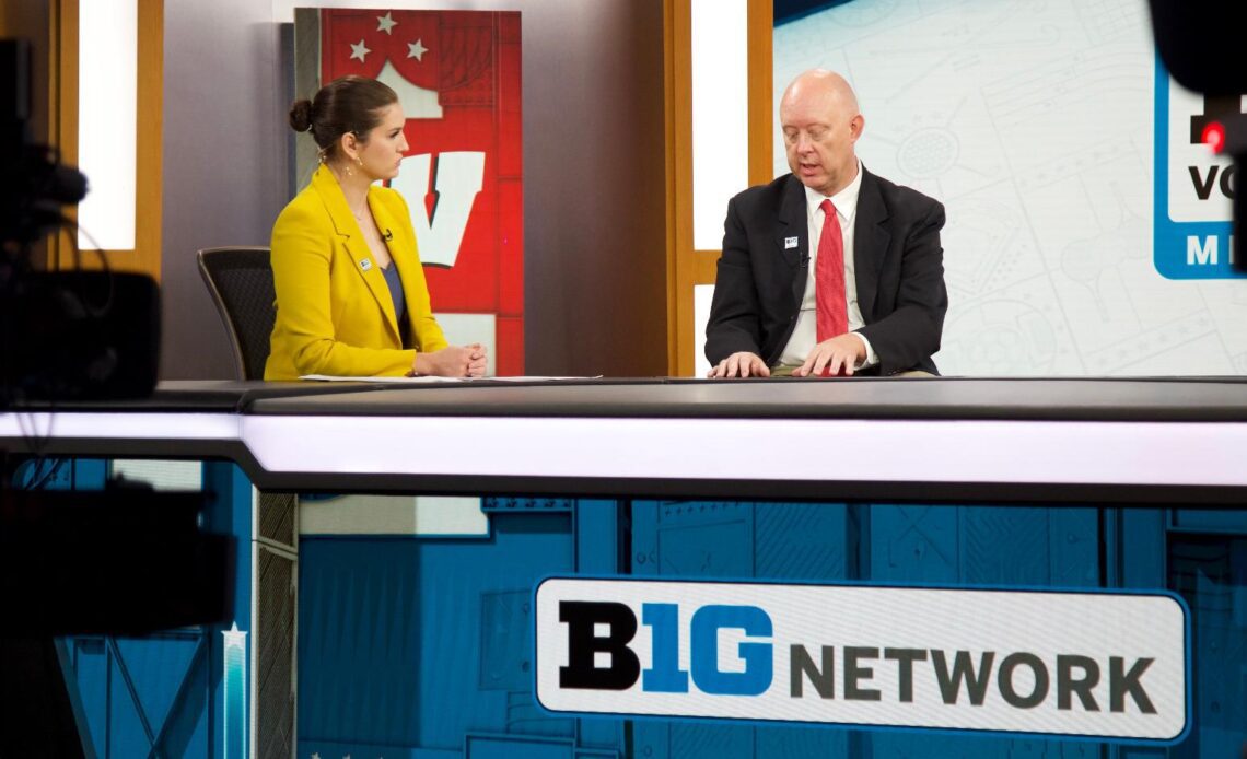 Head coach Kelly Sheffield is interviewed in the Big Ten Network studio