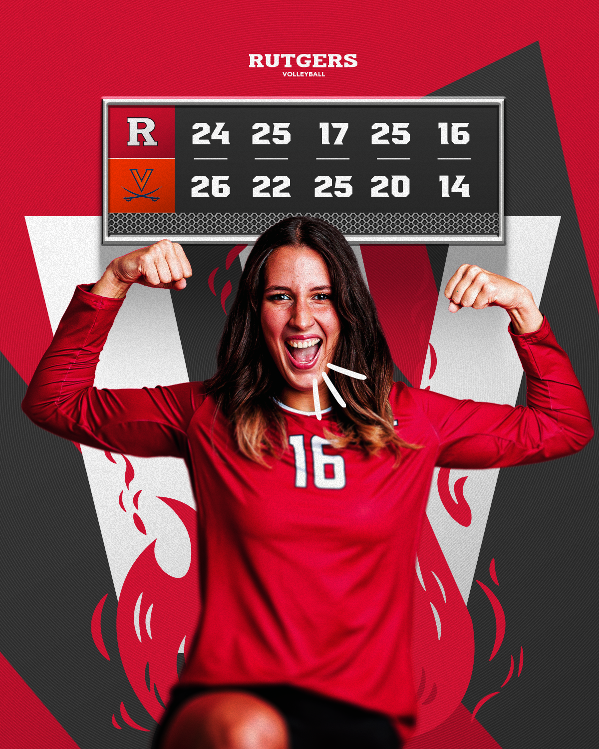 Volleyball win graphic over Virginia featuring Kristina Grkovic