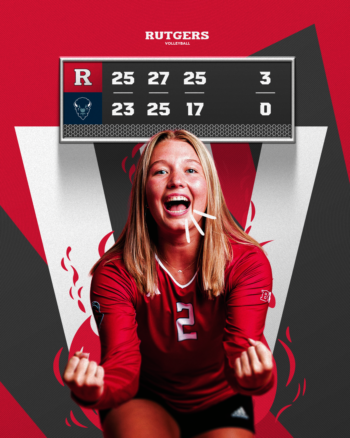 Volleyball victory graphic over Howard featuring Madyson Chitty