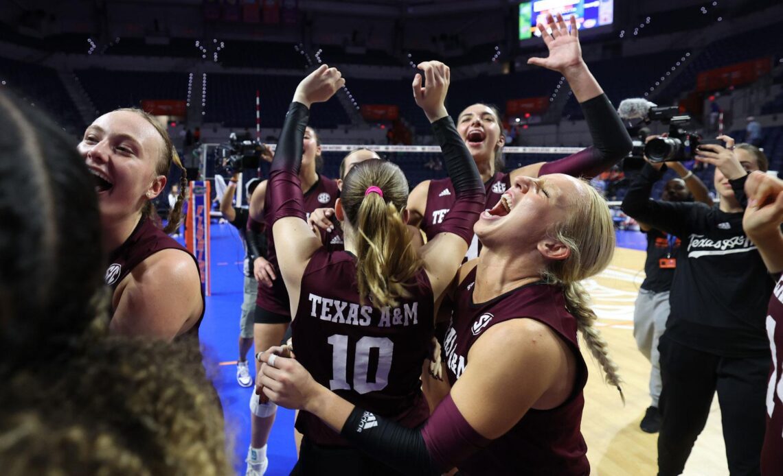 Aggies Upset No. 4 Florida in Five-Set Thriller in Gainesville - Texas A&M Athletics