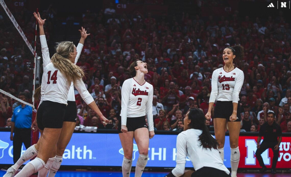 Nebraska volleyball celebrates win over Stanford