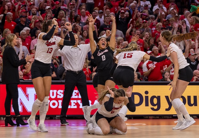NCAA volleyball: Huskers win "epic" 5-setter over Wisconsin; Citadel gets to 22-0
