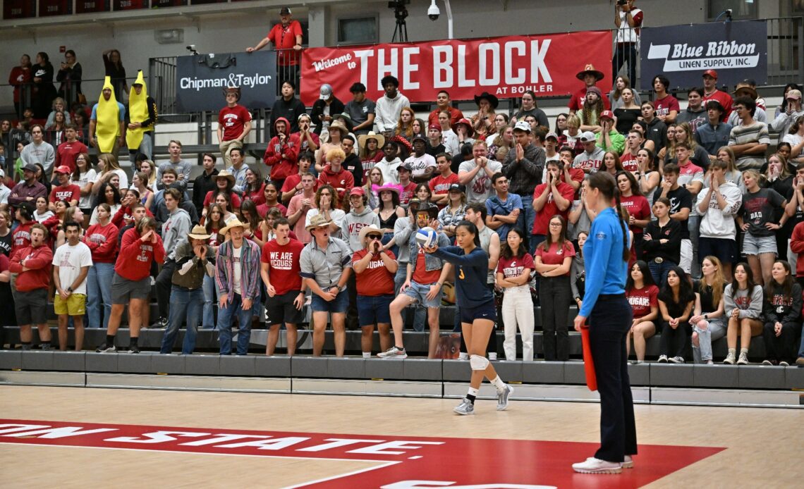 Coug Fans in "The Block" welcome the Cal Bears to Bohler Gym.