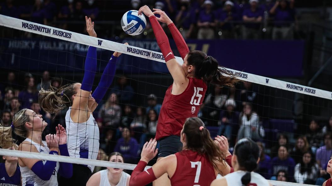 No. 11 Washington State finishes off season sweep of Huskies in three sets