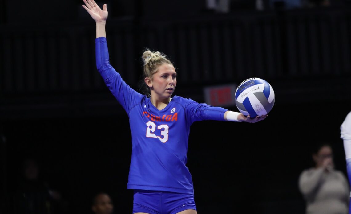 during the Gators' match against the Florida Gulf Coast Eagle on Thursday, November 30, 2023 at Exactech Arena at the Stephen C. O'Connell Center in Gainesville, Fla. / UAA Communications photo by Emma Bissell