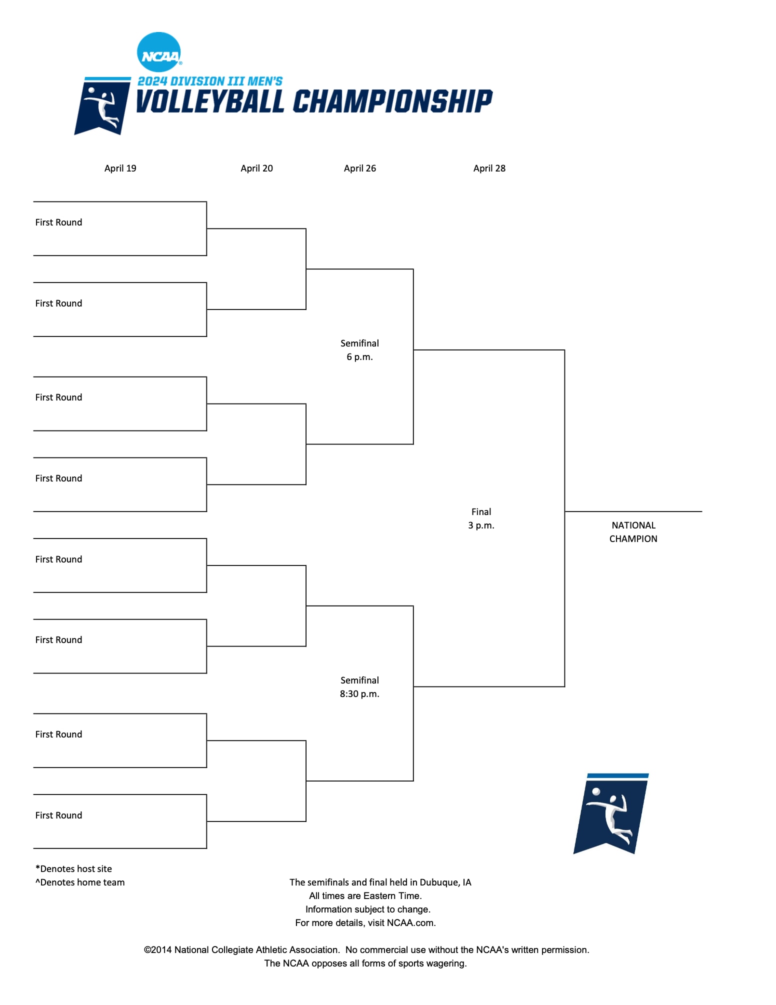 Image of the DIII men's volleyball bracket