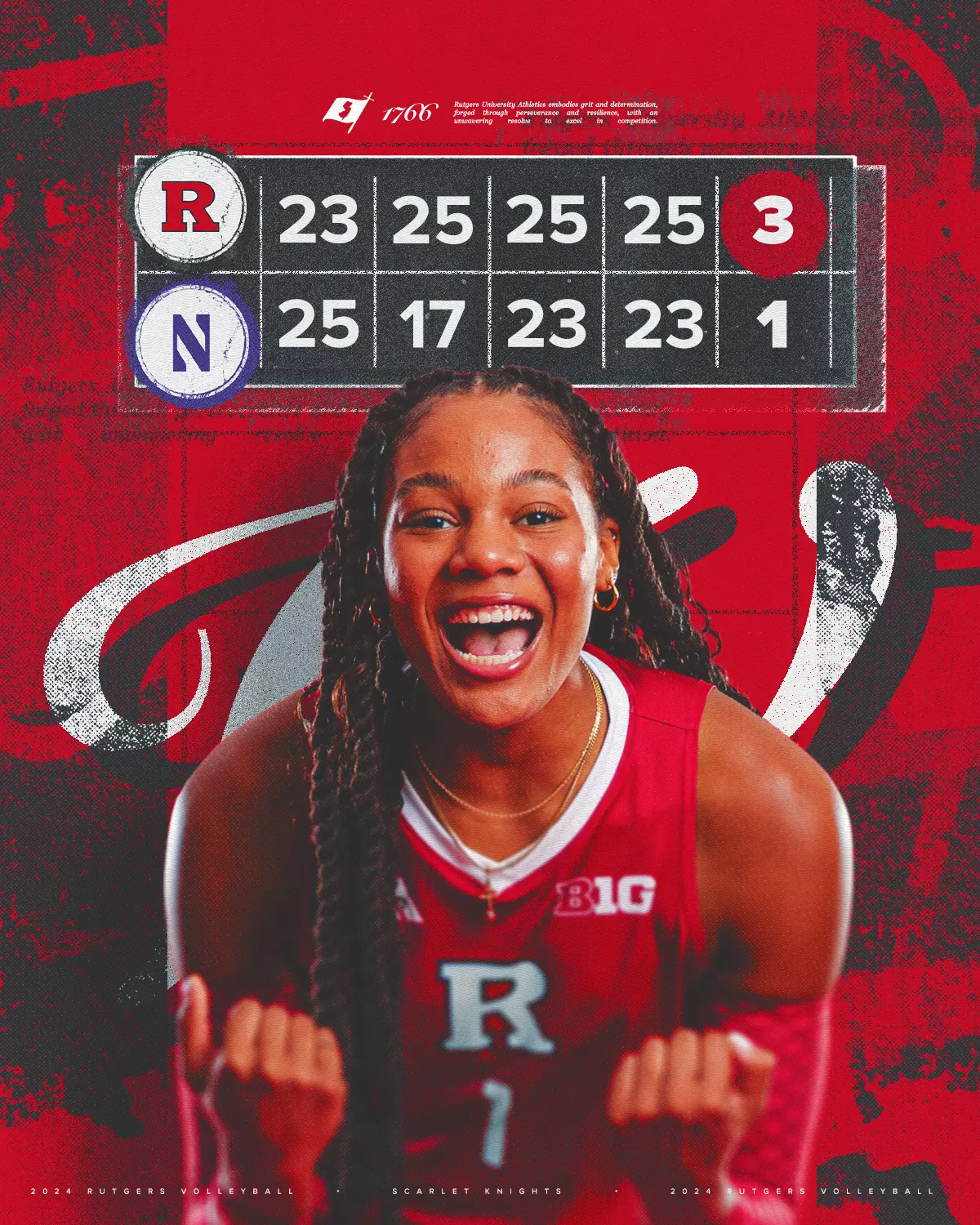 Rutgers volleyball Northwestern victory graphic