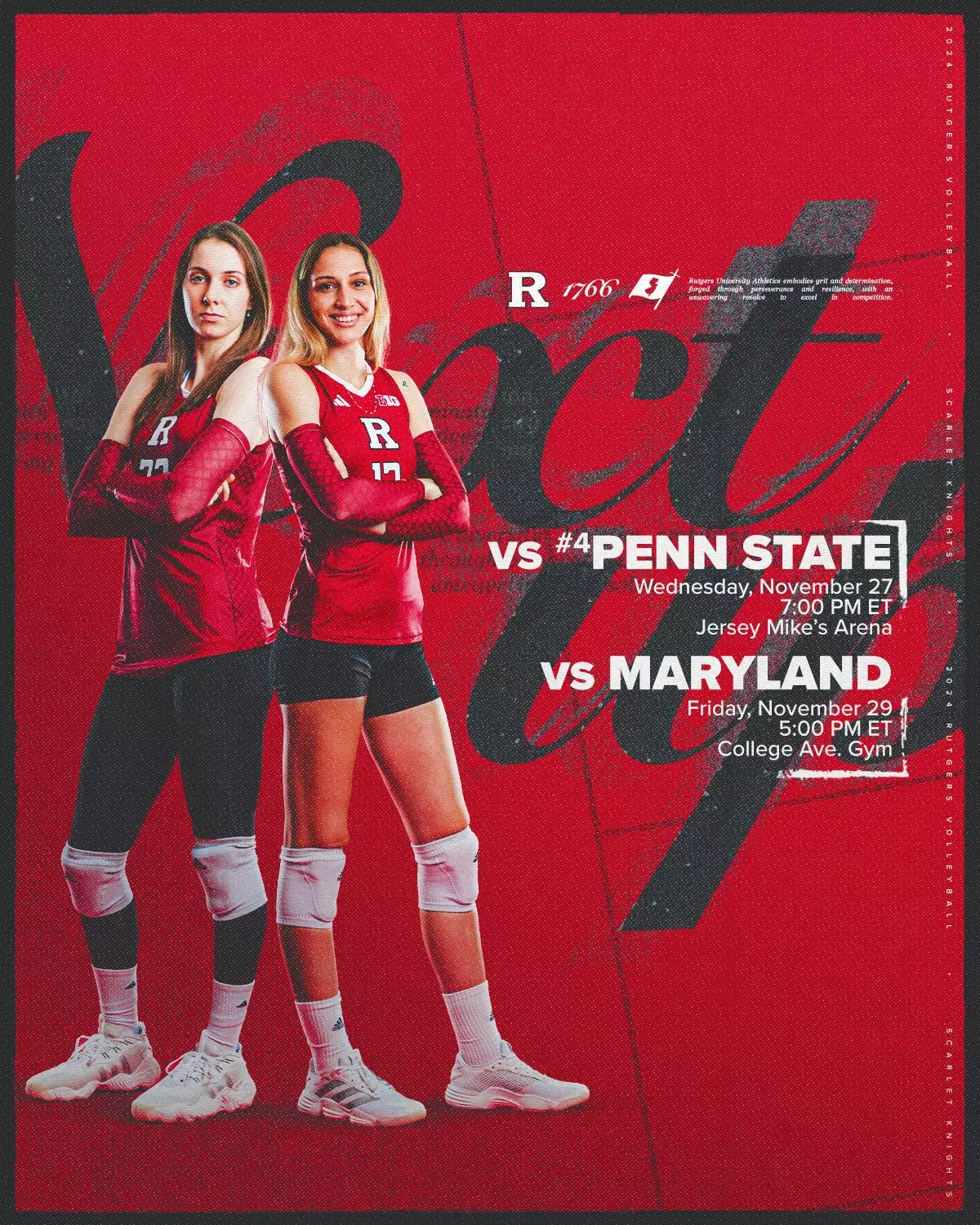 Volleyball preview graphic versus Penn State and Maryland featuring Alissa Kinkela and Ece Emrullah