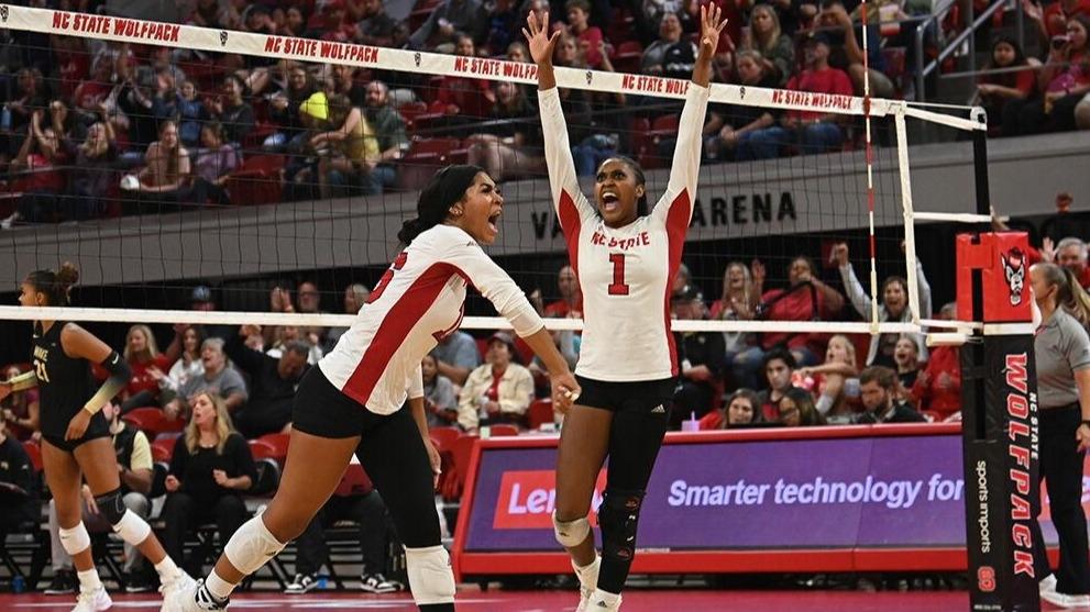 NC State women's volleyball celebration